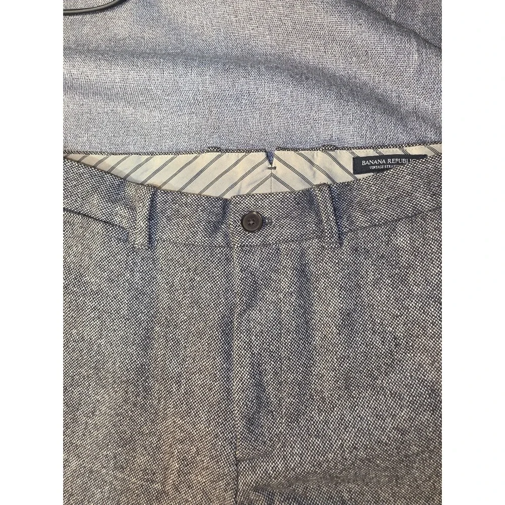 Banana Republic Mens 33x32 Pants Vintage Straight Gray Herringbone Wool Trousers